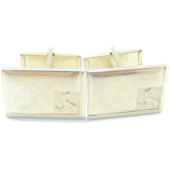 Vintage Polished w Corner Design Rectangle Cufflinks Gold Tone Signed Pat Pend - Picture 9 of 10